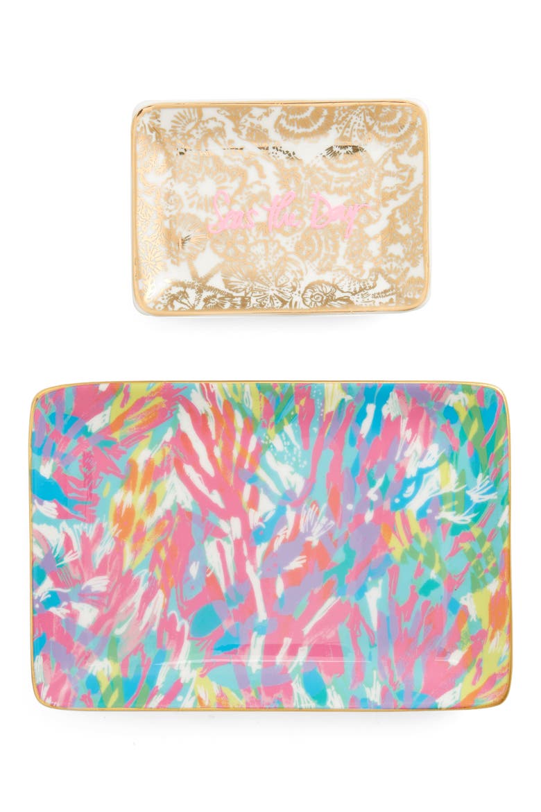 Set of 2 Ceramic Trinket Trays, Main, color, SPARKLING SANDS