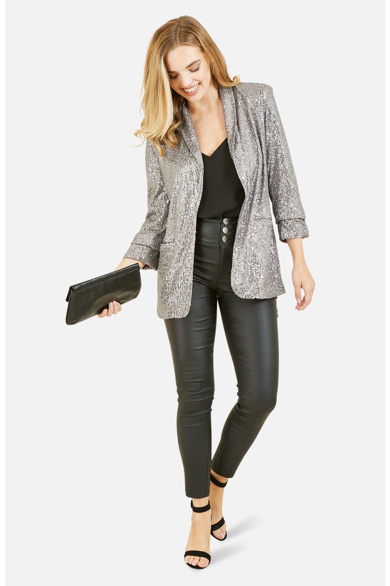 Sequin Blazer, Alternate, color, Silver