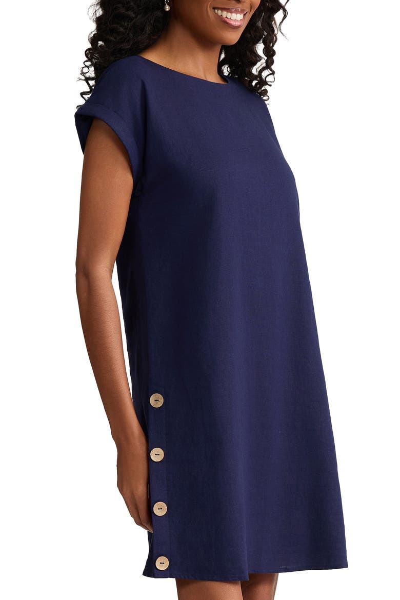 Side Button Linen Blend Shift Dress, Alternate, color, PACIFIC NAVY