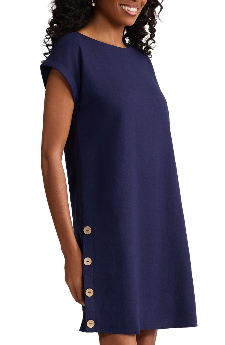 Jones New York Side Button Linen Blend Shift Dress, Alternate, color, Pacific Navy
