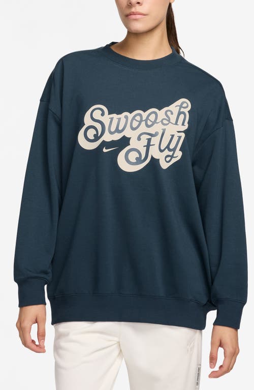 Nike Swoosh Fly Oversize Basketball Sweatshirt In Armory Navy/light Brown