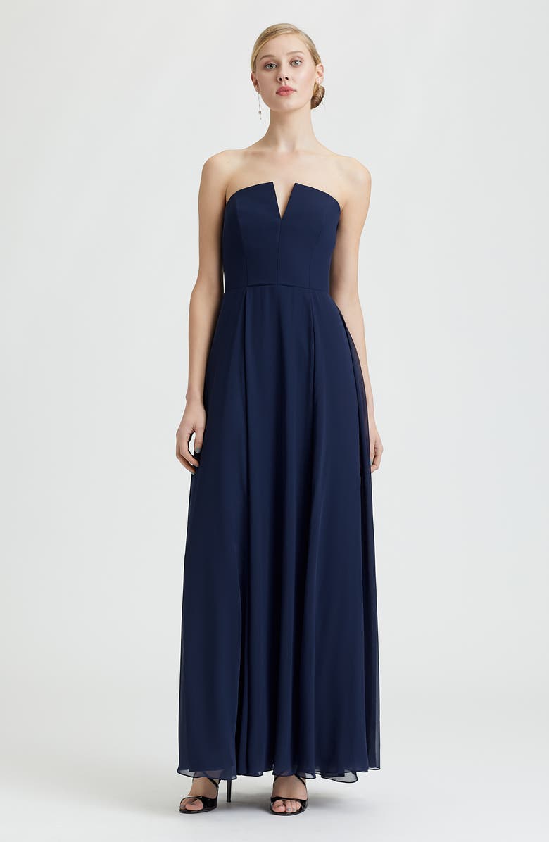 Dessy Collection Strapless Chiffon A-Line Gown, Alternate, color,