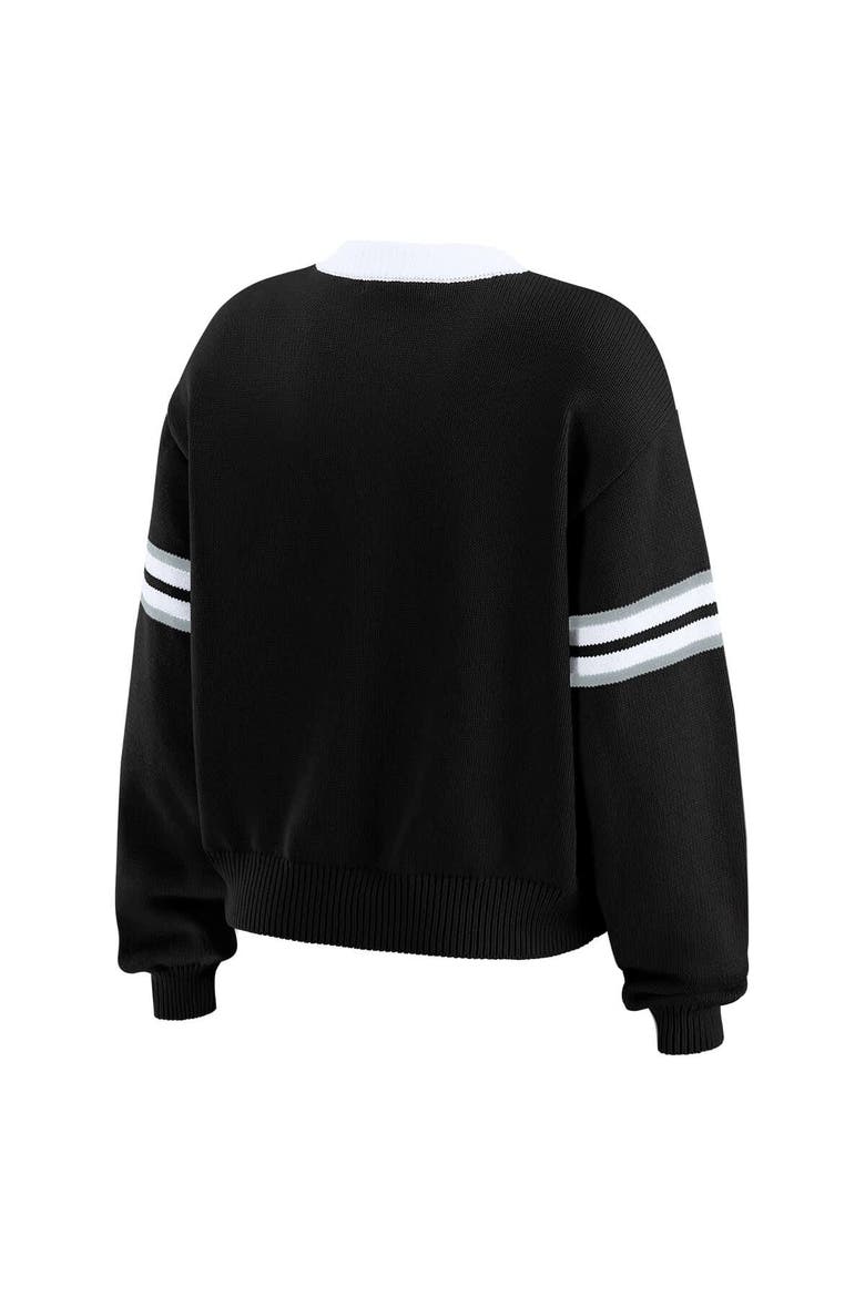 Women's WEAR by Erin Andrews Black Las Vegas Raiders Lace-Up Pullover Sweatshirt, Alternate, color, Black