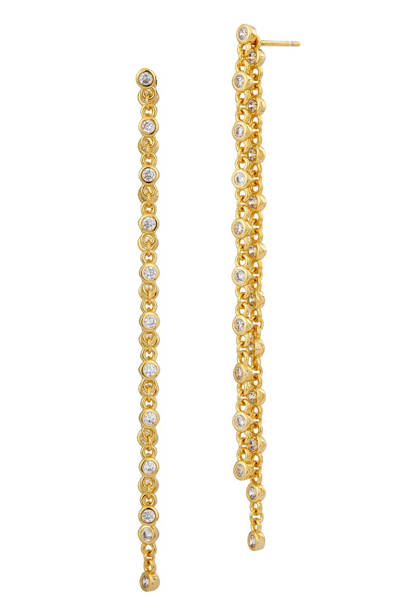 SAVVY CIE JEWELS Cubic Zirconia Chain Drop Front/Back Earrings, Main, color, White/ Yellow Gold