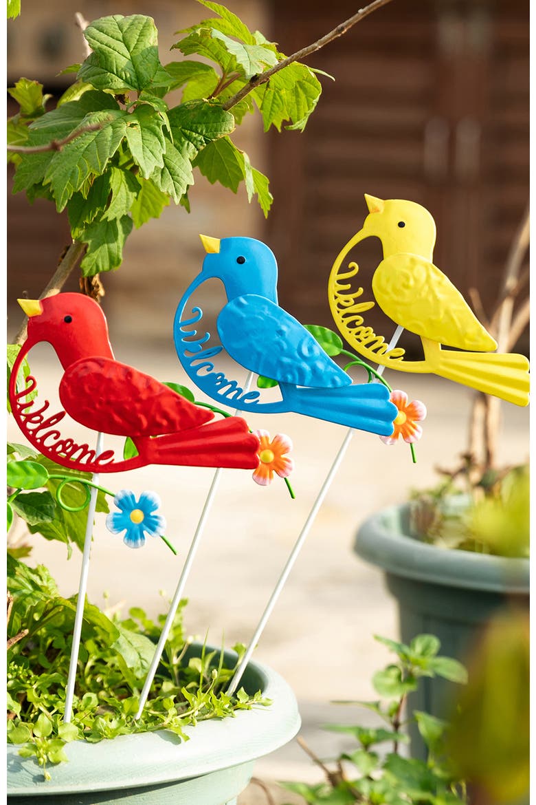 16"H Set of 3 Metal Bird Picks, Alternate, color, Yellow