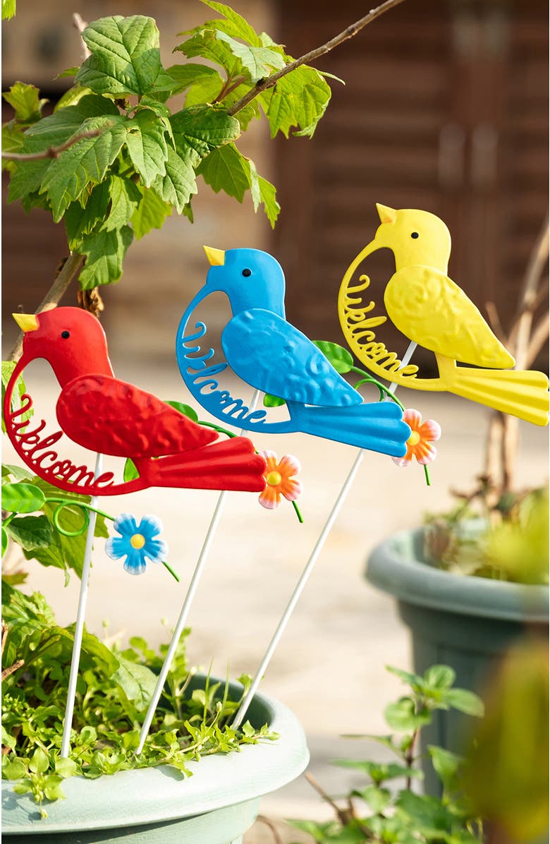 Glitzhome 16"H Set of 3 Metal Bird Picks, Alternate, color, Yellow