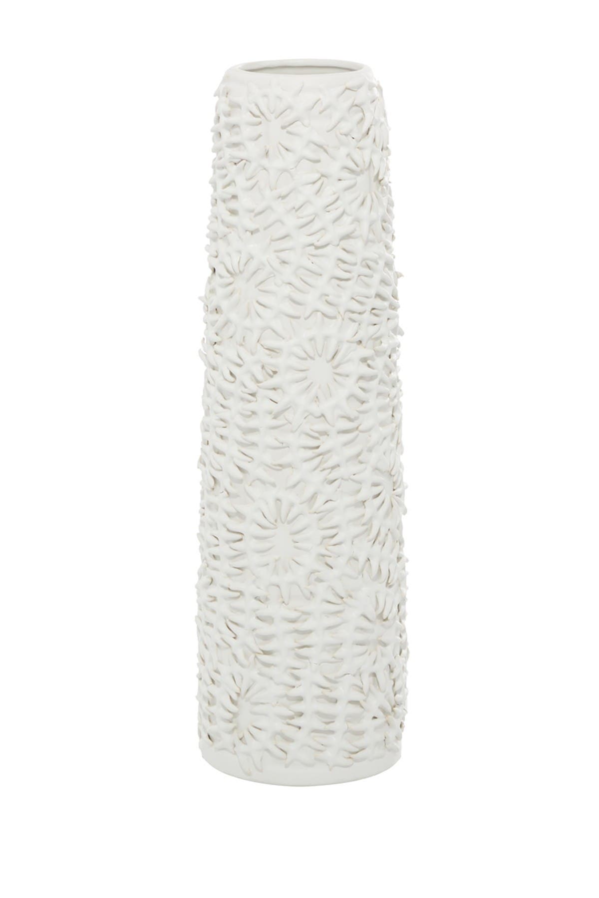 GINGER BIRCH STUDIO White Ceramic Embossed Floral Vase