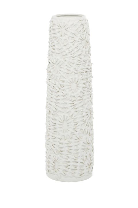 White Ceramic Embossed Floral Vase