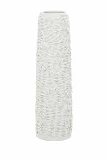 GINGER BIRCH STUDIO White Ceramic Embossed Floral Vase