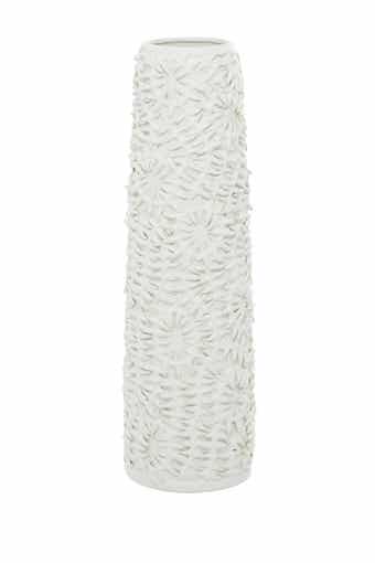 GINGER BIRCH STUDIO White Ceramic Embossed Floral Vase