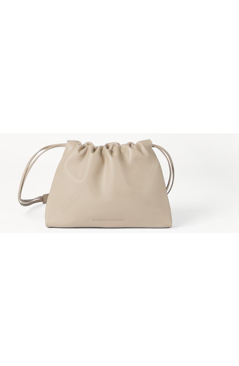 Brunello Cucinelli Calfskin BC Duo pouch bag, Alternate, color, Buff