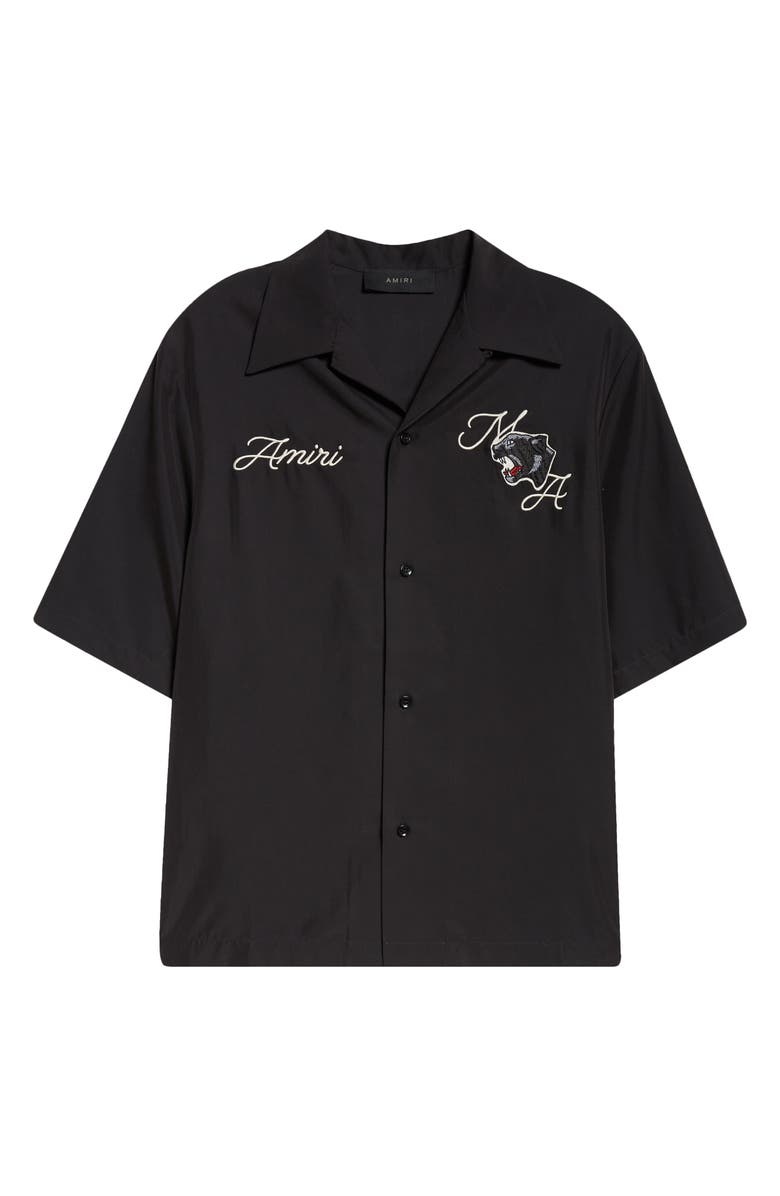 AMIRI Panther Patch Bowling Shirt, Alternate, color, Black