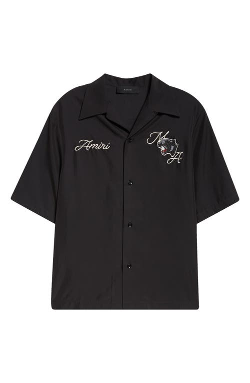 Amiri Panther Patch Bowling Shirt In Black
