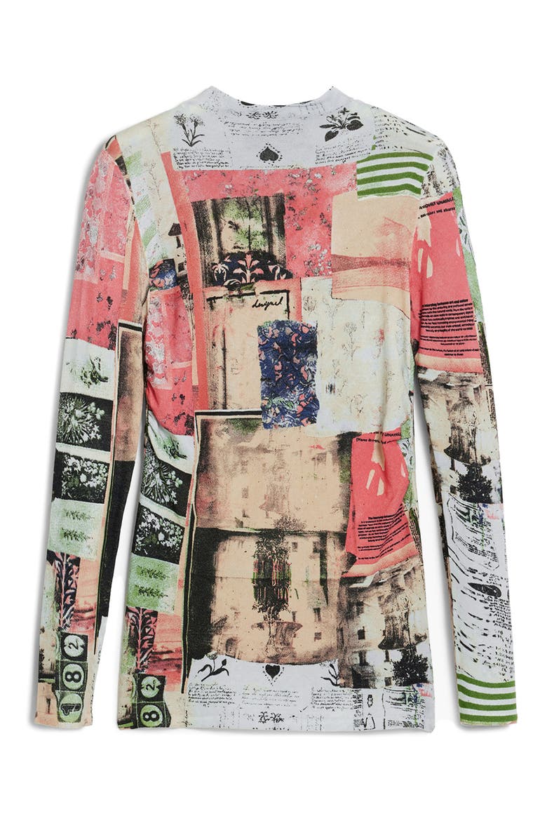 Print Mock Neck Top, Alternate, color, BEIGE