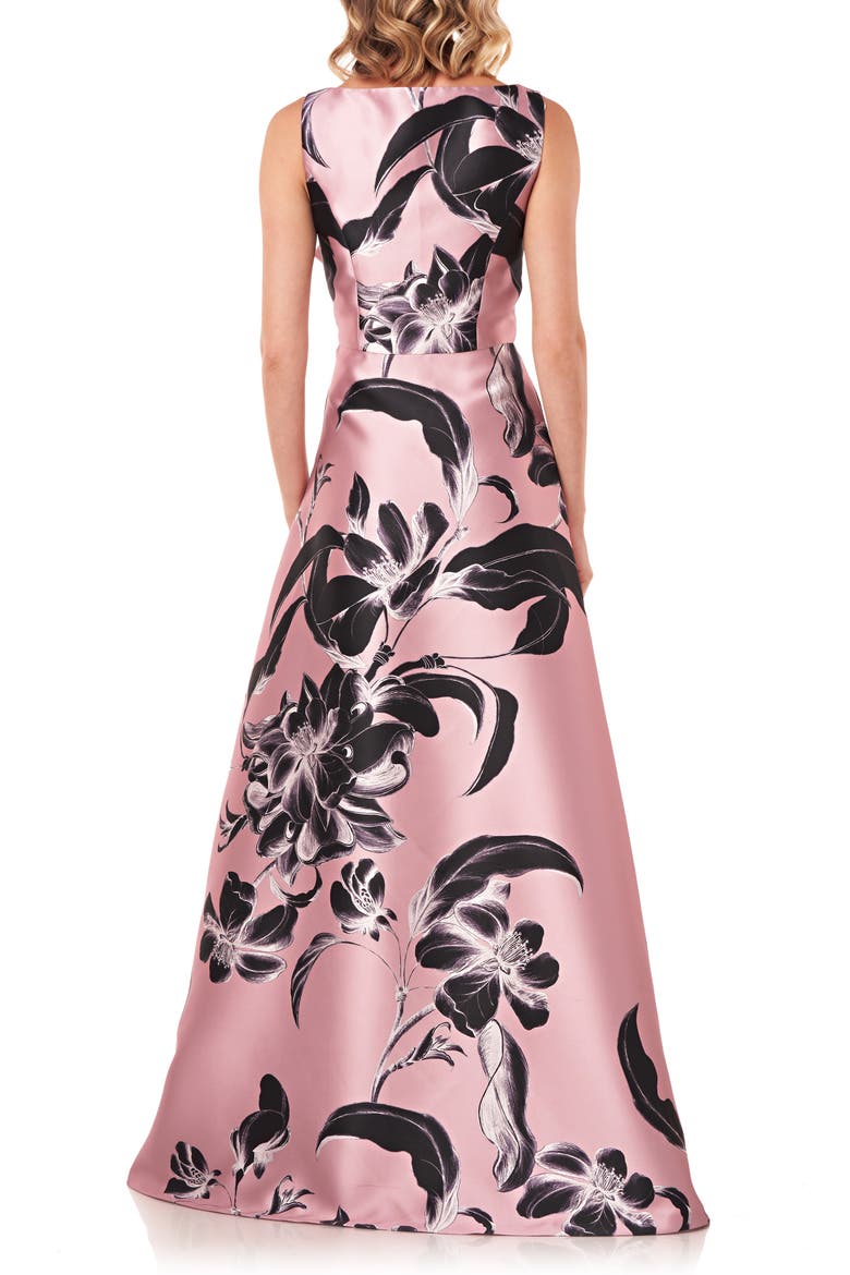 Grace Floral Twist Front Ballgown, Alternate, color, MAUVE/ BLACK