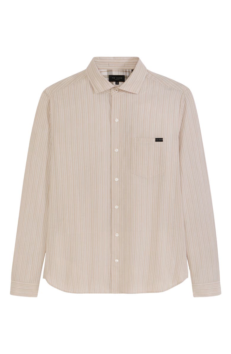 Ted Baker Stripe Long Sleeve Button-Up Shirt, Alternate, color, Oxford Tan