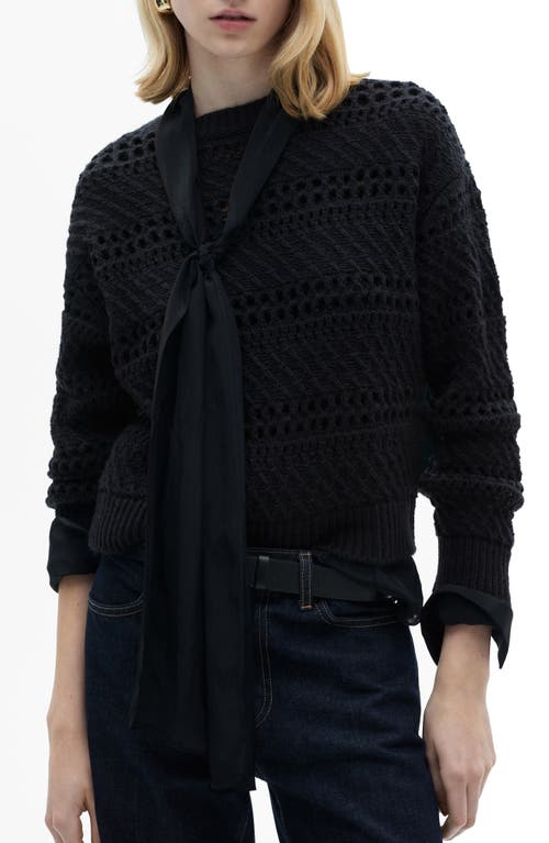 Mango Openwork Knit Sweater Dark Navy In Black