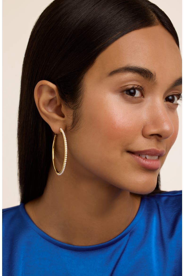 Perla Faux Pearl Hoop Earrings, Alternate, color, GOLD TONE/ PEARL
