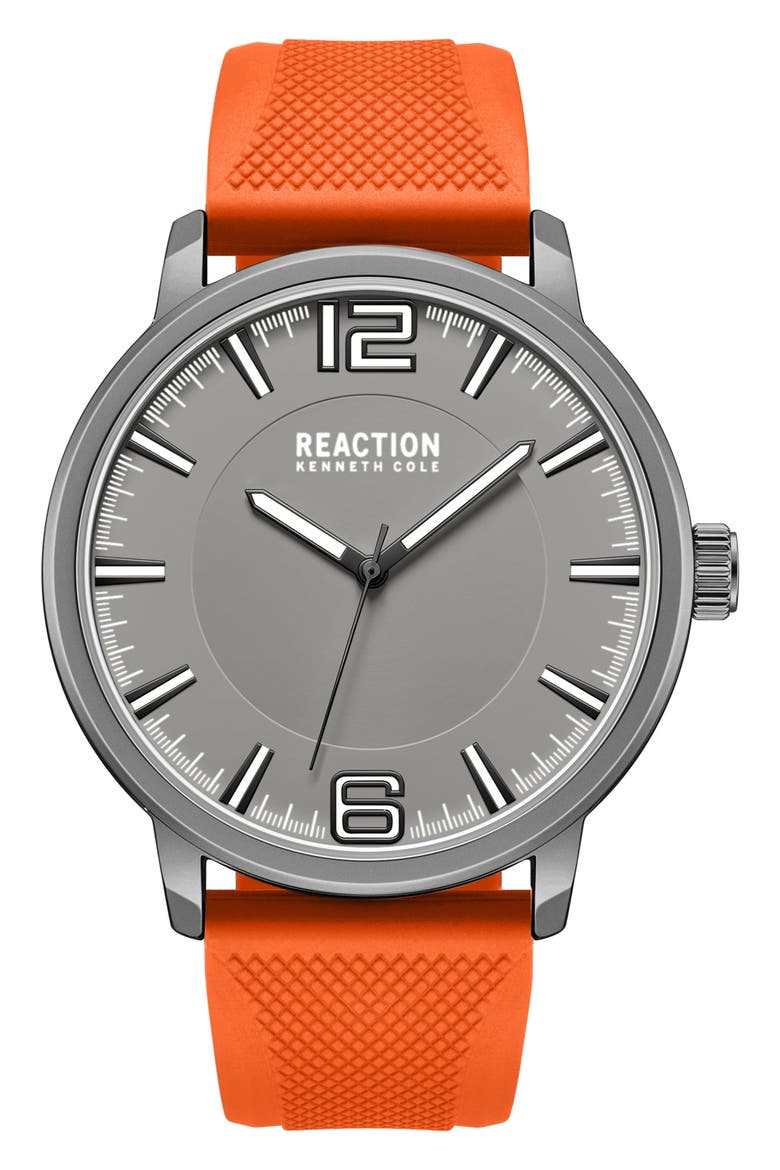 Classic Black Silicone Strap Watch, 44mm, Main, color, GREY/ ORANGE