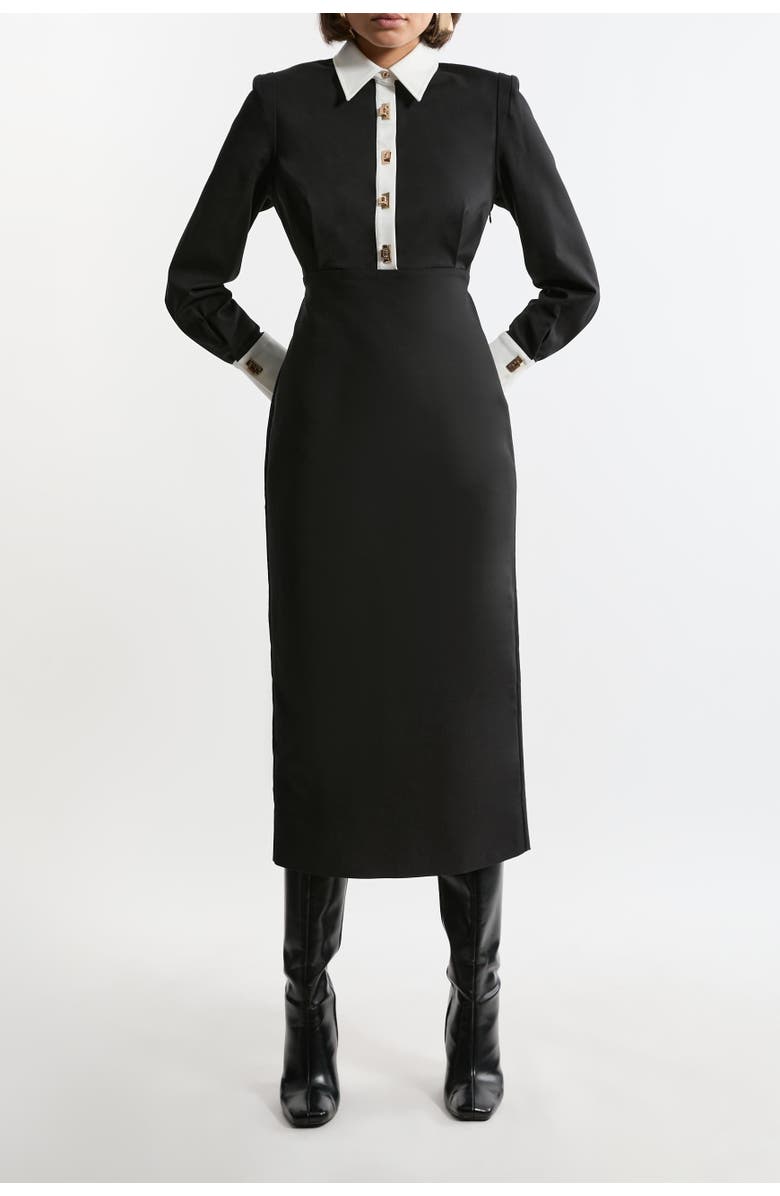 Karen Millen Petite Maxi Shirt Dress With Gold Clasps, Alternate, color, Mono