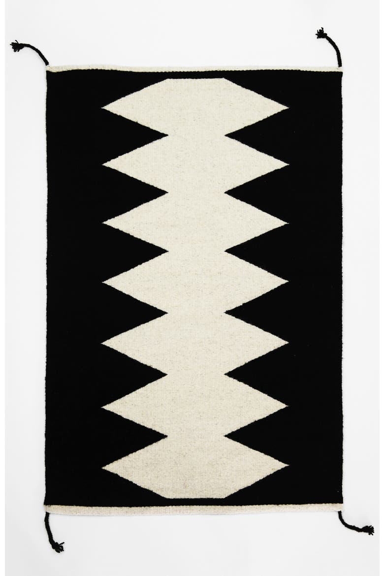 Zapotec Zig Zag Handwoven Flatweave Wool Rug, Main, color, Black