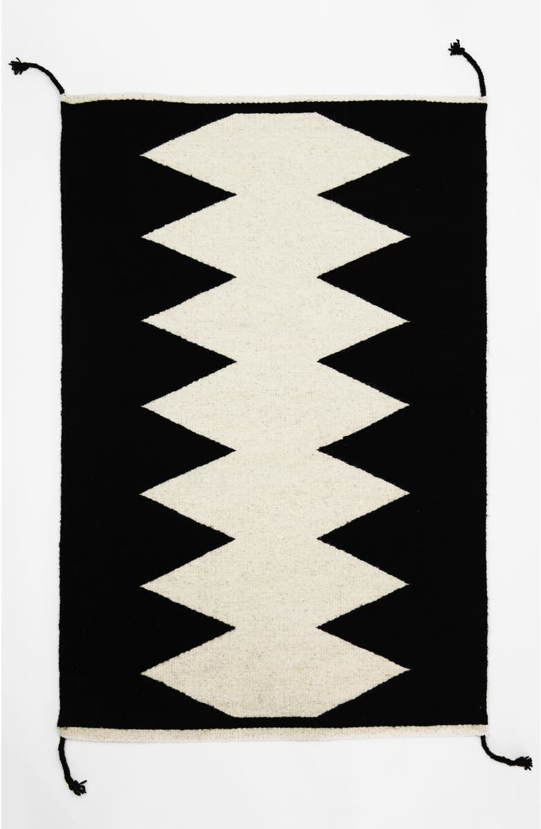 Archive New York Zapotec Zig Zag Handwoven Flatweave Wool Rug, Main, color, Black