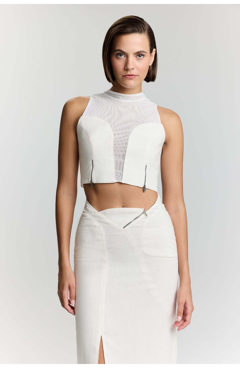 Jendue US Serena Denim Linen Crop Top, Main, color, White