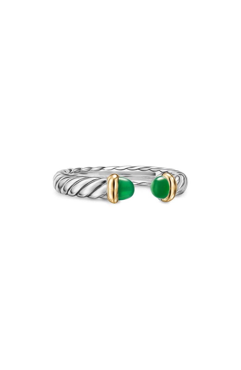 David Yurman Petite Cable Open Ring in Sterling Silver with 14K Yellow Gold, 3.4mm, Alternate, color, Green Onyx