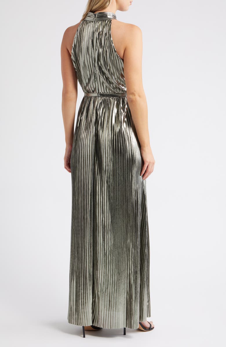 Vince Camuto Metallic Pleated Sleeveless Dress, Alternate, color, Gunmetal
