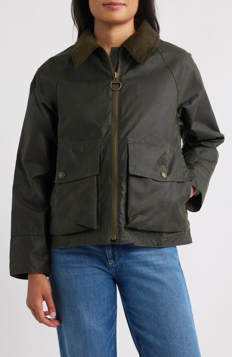 Barbour Croxdale Waxed Cotton Jacket, Main, color, Archive Olive