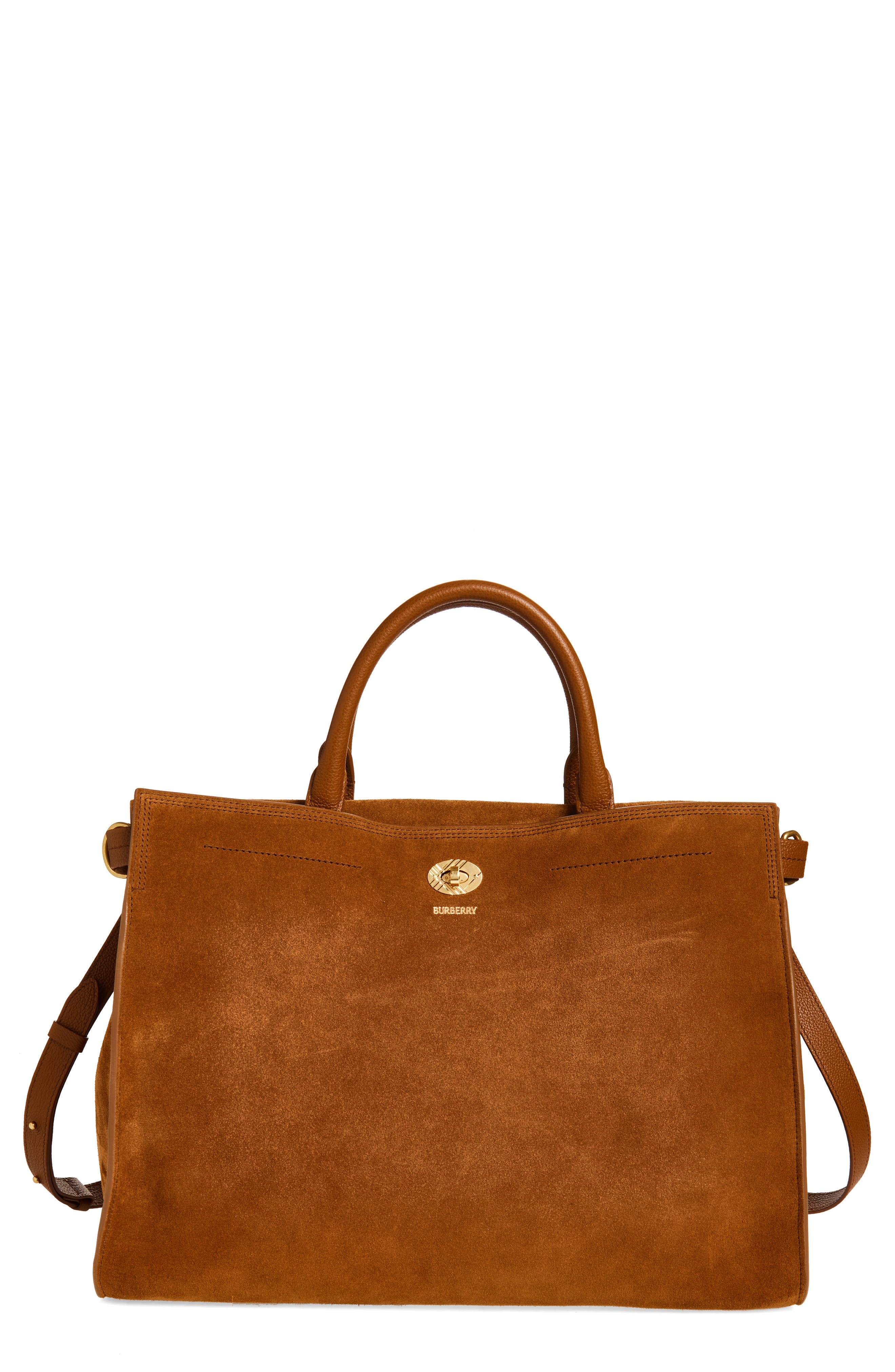 Burberry Medium Cotswolds Suede Tote, Main, color, Hazel