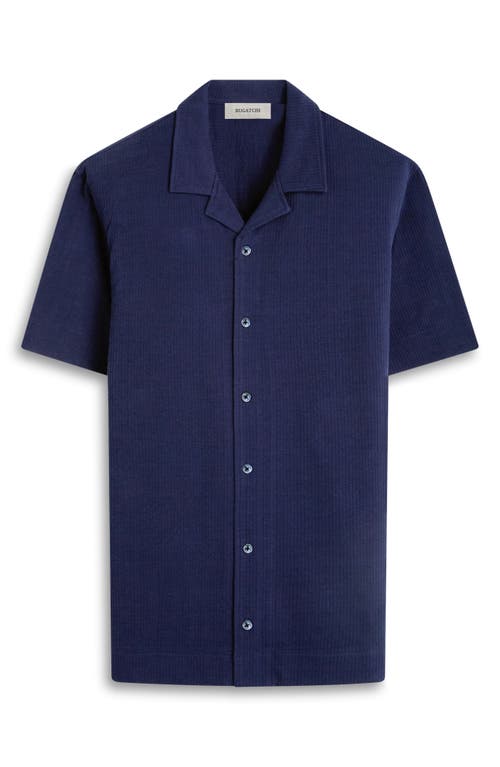 Bugatchi Camp Collar Short Sleeve Button-up Shirt In Navy
