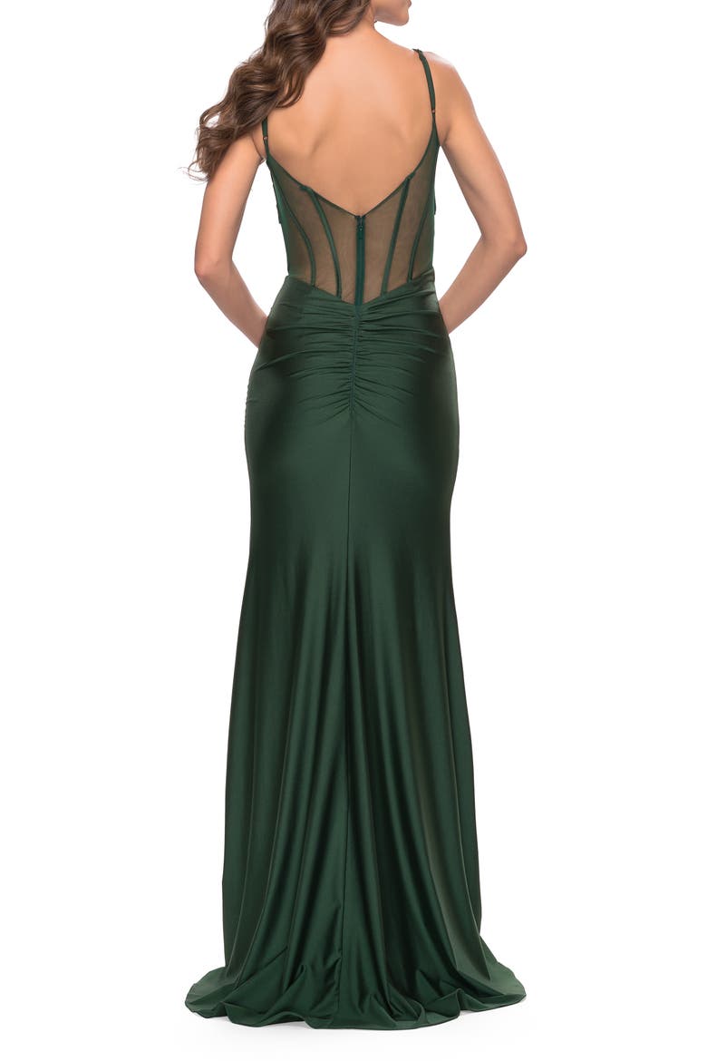 Illusion Bodice Dress with Boning and Twist Detail, Alternate, color, Emerald