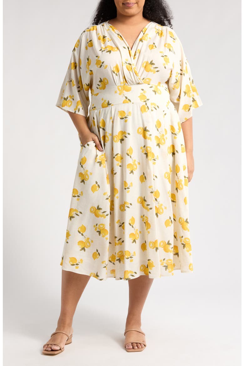 Lemon Print Swing Dress, Main, color, LINEN/ YELLOW