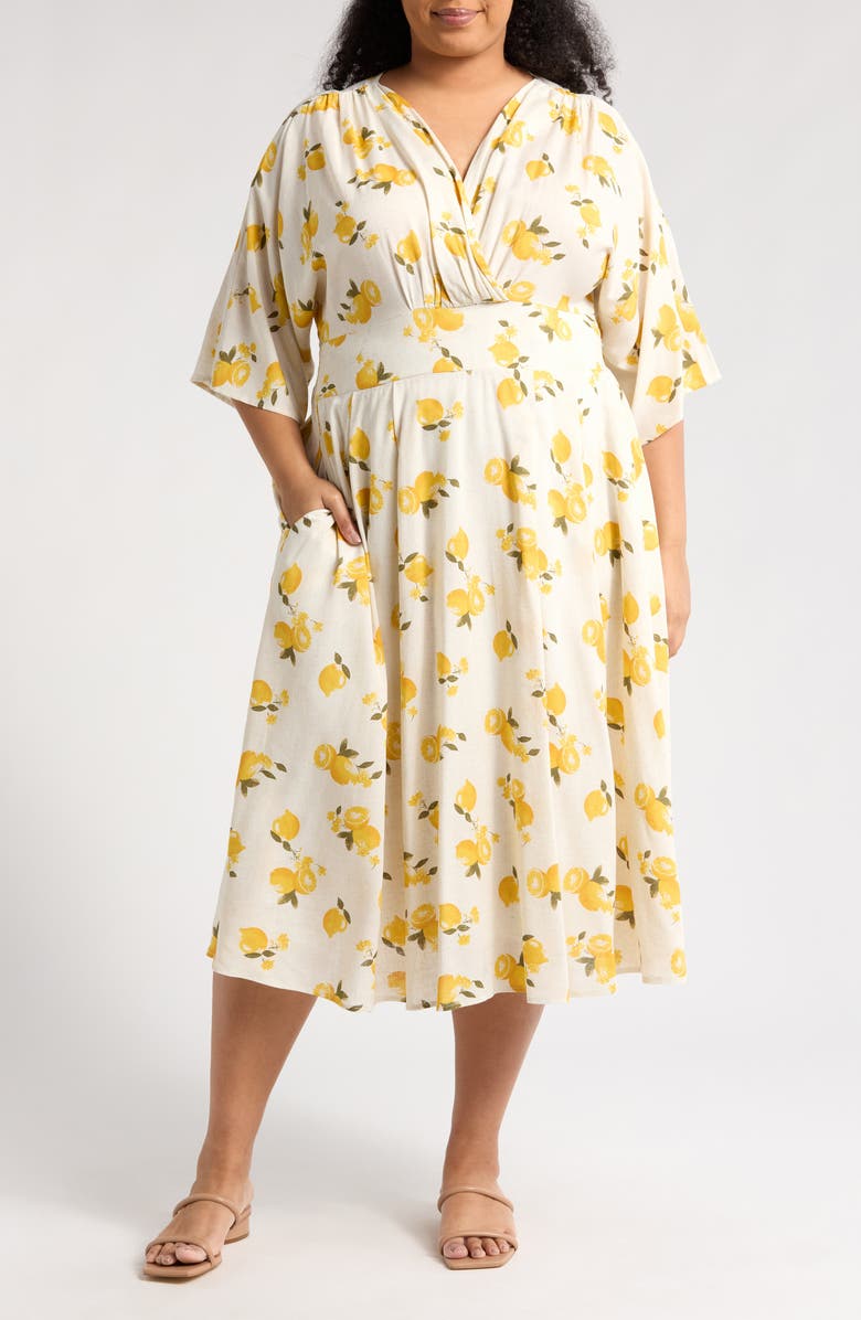 Renee C Lemon Print Swing Dress, Main, color, Linen/ Yellow