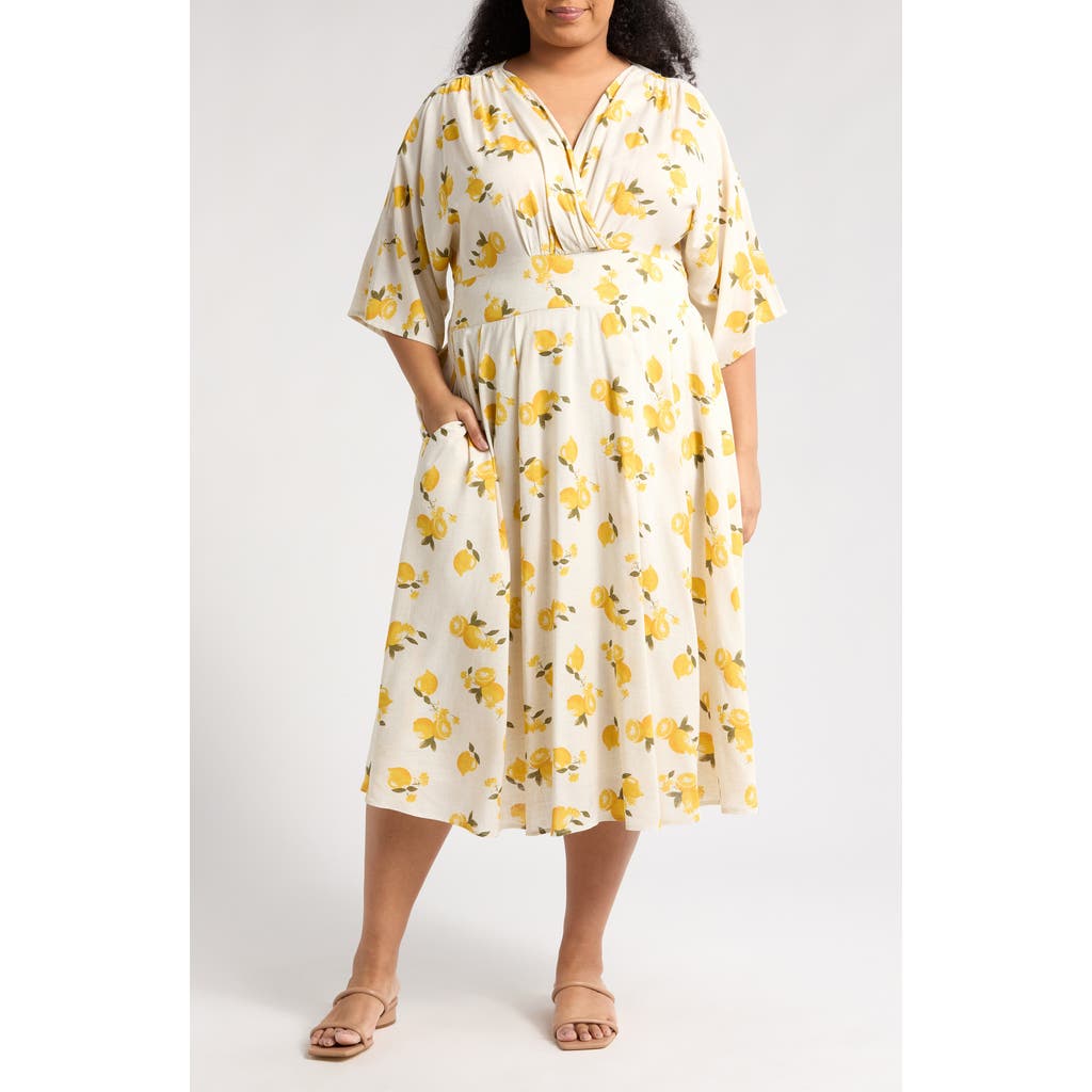Renee C Lemon Print Swing Dress In Yellow