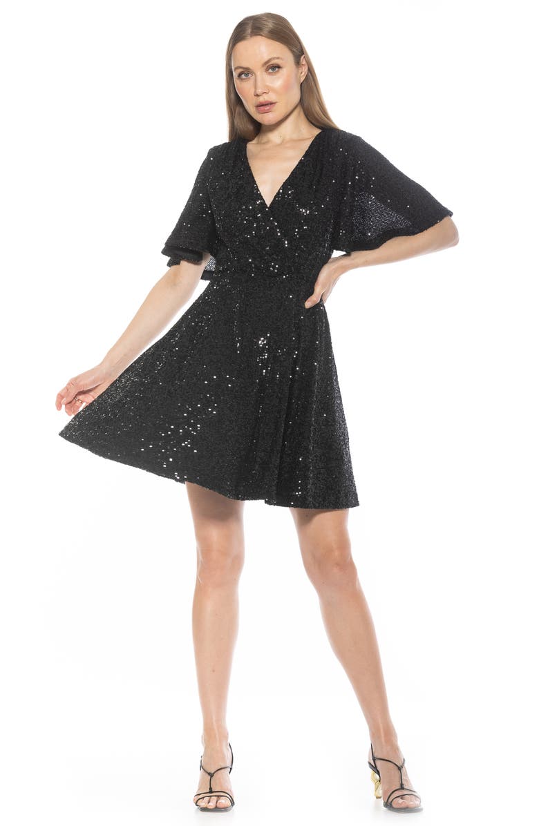 Alexia Admor Oakless Sequin Flutter Sleeve Fit & Flare Dress, Alternate, color, Black