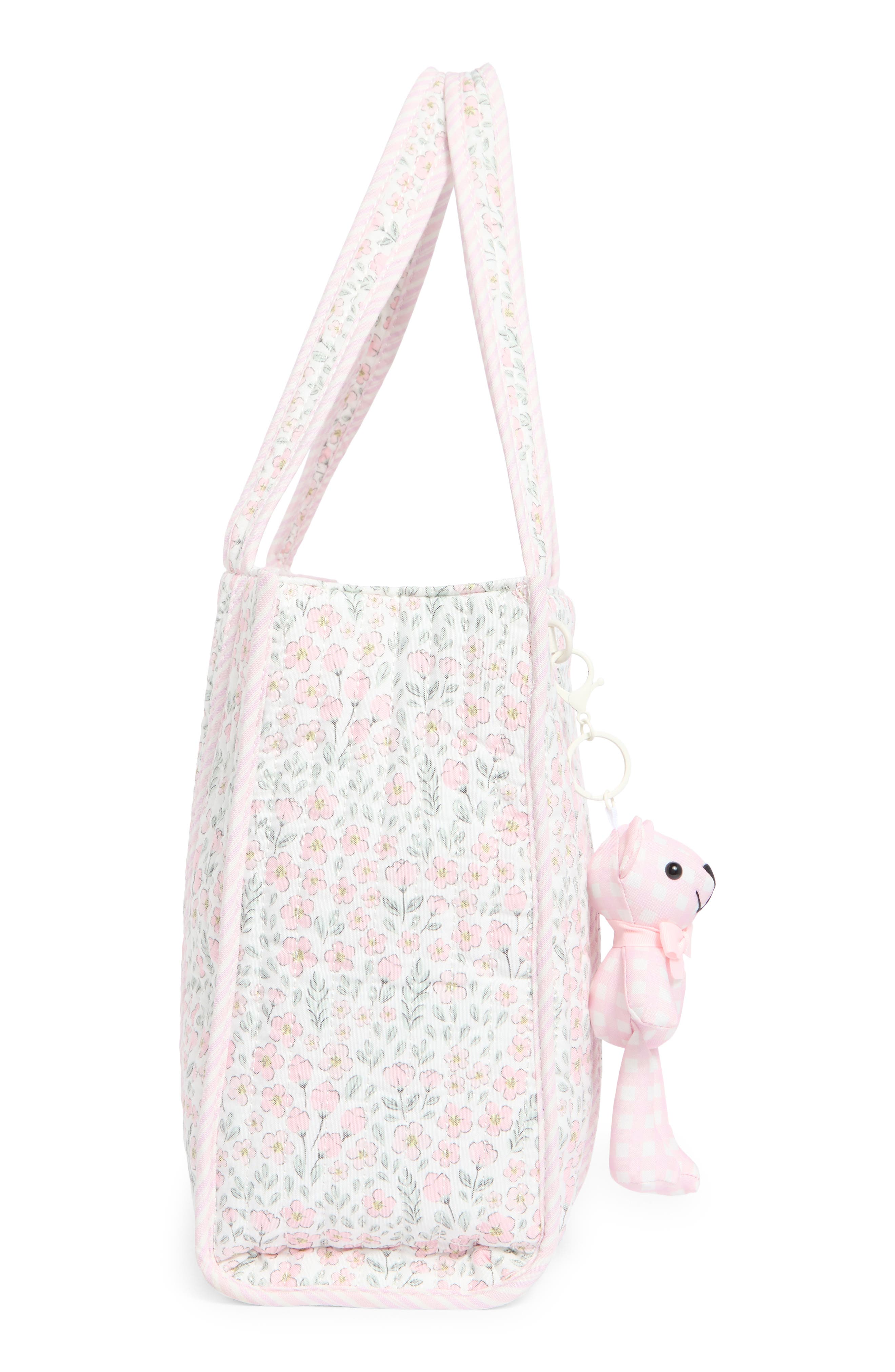 Nanette Lepore Floral Quilted Tote with Bear Charm & Crossbody Bag, Alternate, color, Pretty Petals-Stripe-Gingham