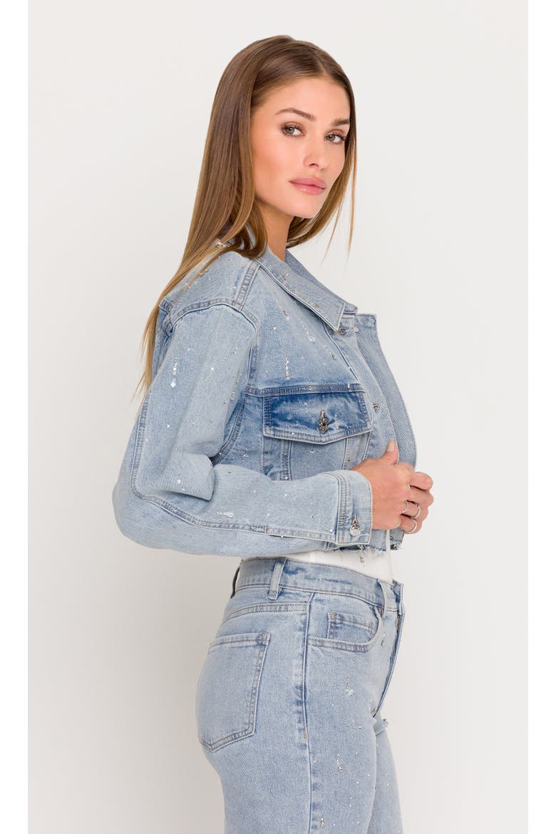 Delan Embellished Denim Jacket, Alternate, color, Light Blue
