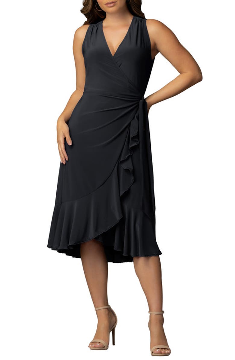 Kiyonna Laguna Sleeveless Wrap Dress, Main, color, Black Noir