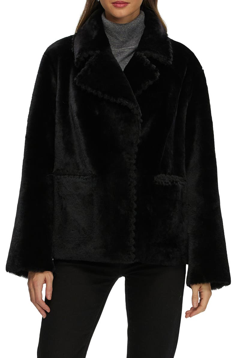 GORSKI Reversible Genuine Shearling Jacket with Embroidered Trim, Alternate, color, Black/Black