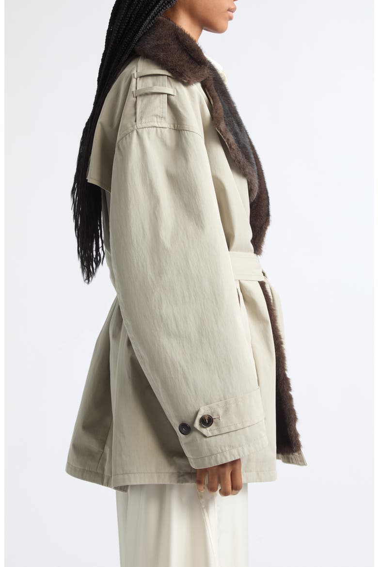Faux Fur Collar Oversized Trench Coat, Alternate, color, STONE