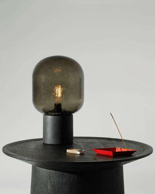 Brightech Bruce 16" Led Table Lamp With Cement Base And Textured Glass Dome In Classic Black
