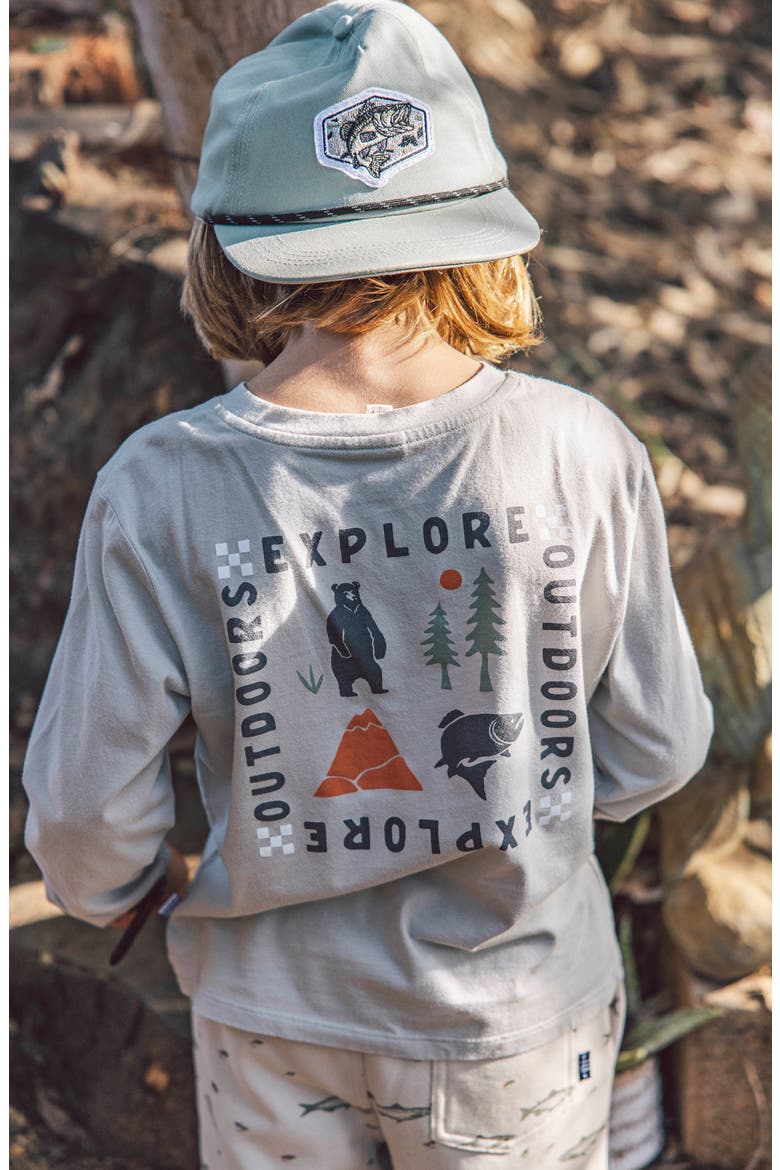 Kids' Explore Long Sleeve Cotton Graphic T-Shirt, Alternate, color, SLATE GREY