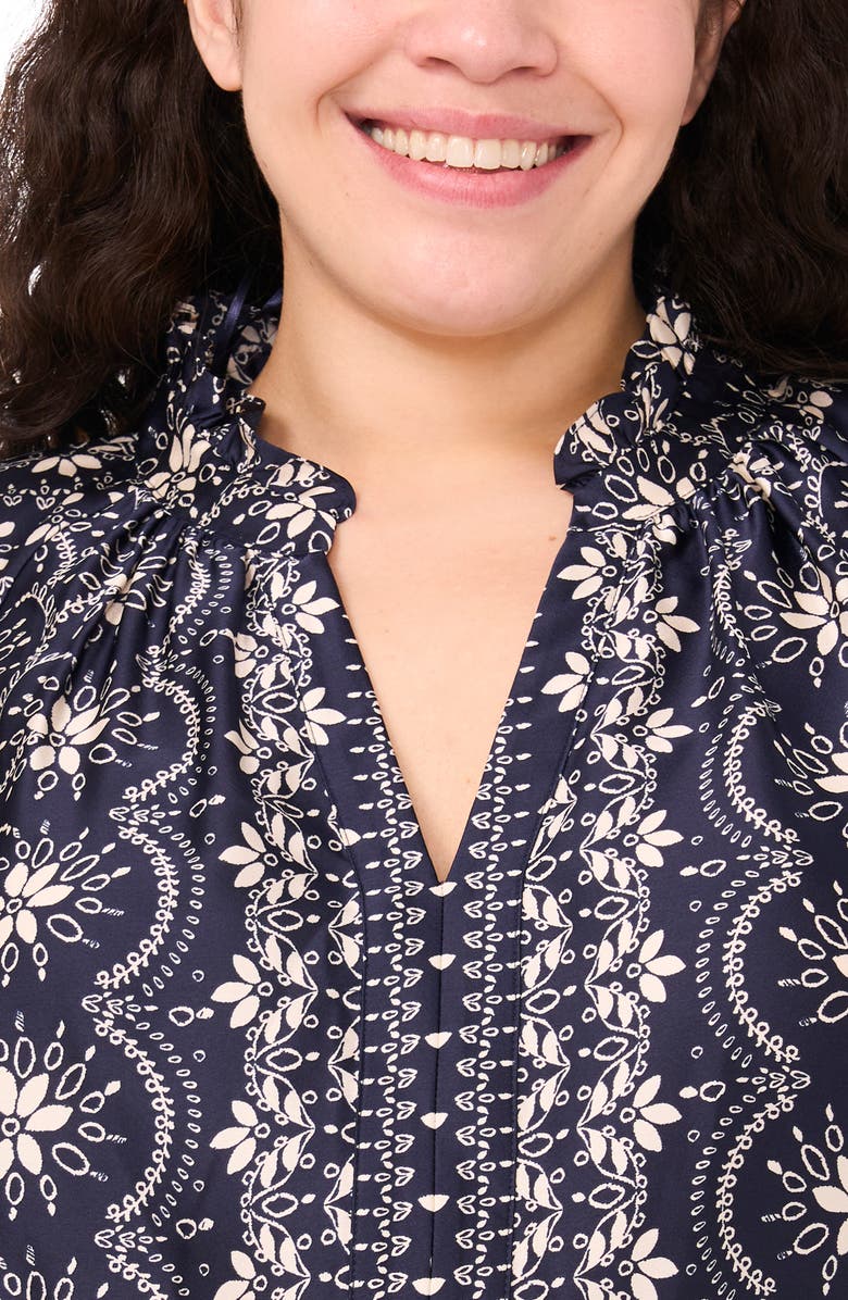 CeCe Ruffle Split Neck Short Sleeve Top, Alternate, color, Classic Navy