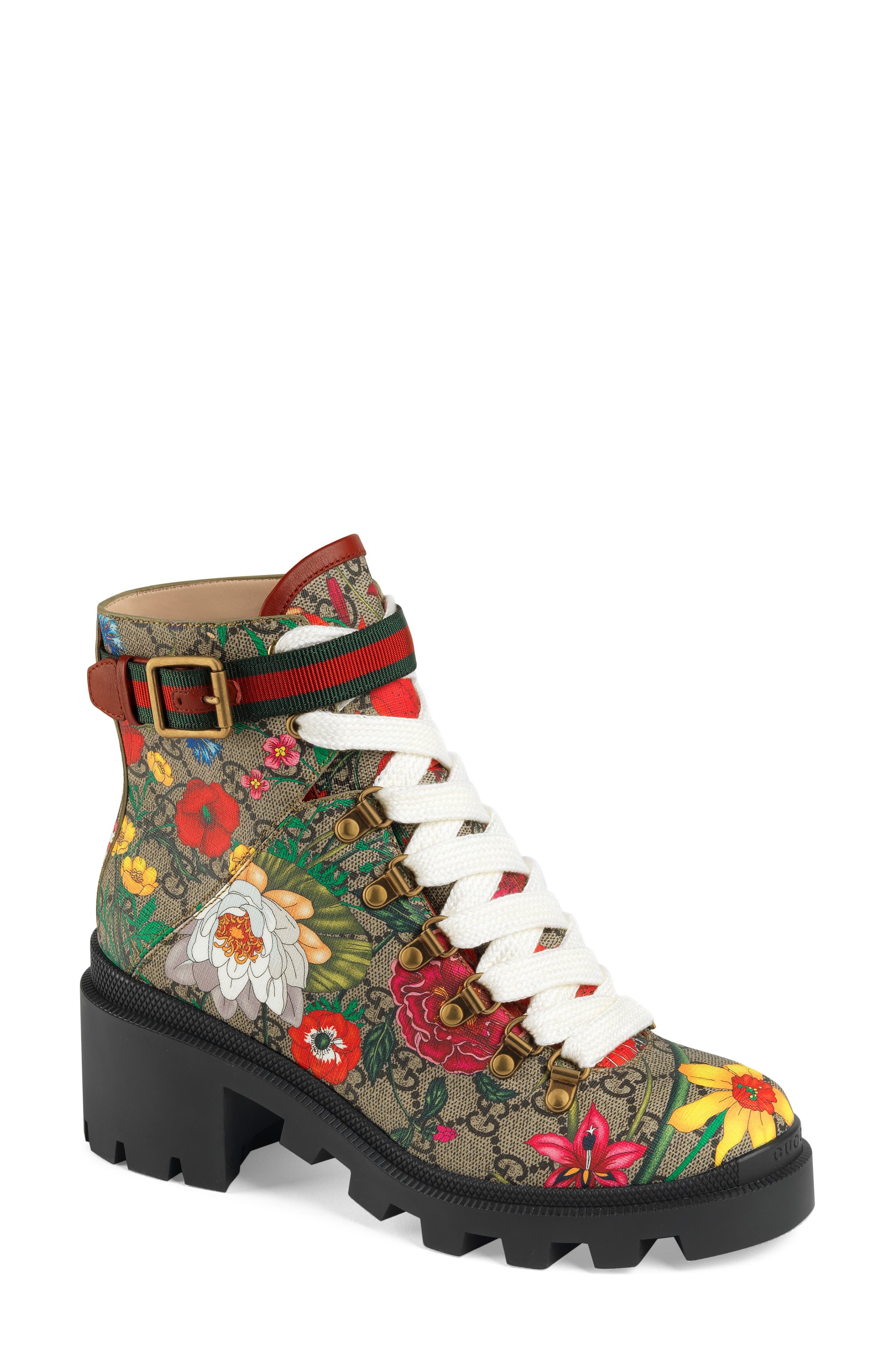 Gucci Trip GG Floral GG Supreme Combat Boot, Main, color, 