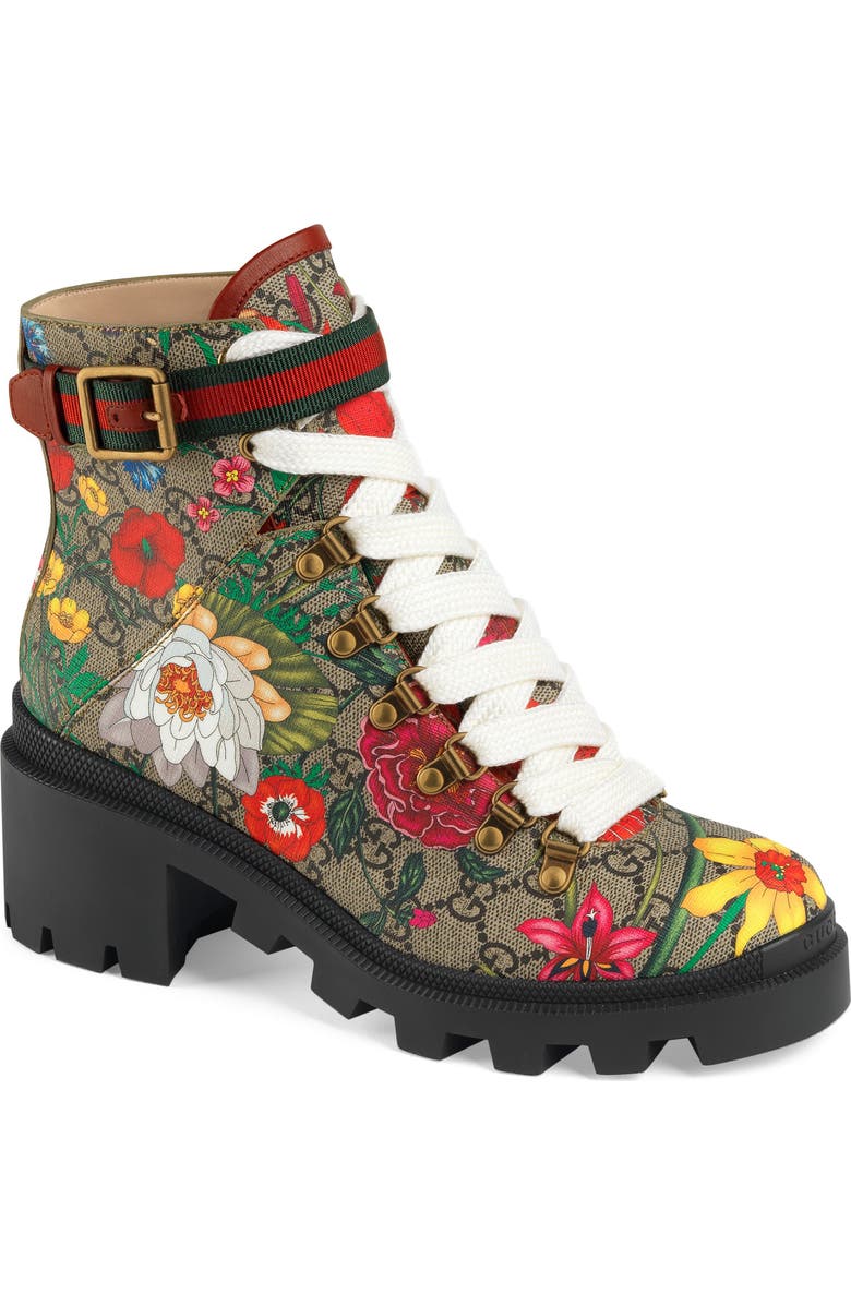 Gucci Trip GG Floral GG Supreme Combat Boot, Main, color,