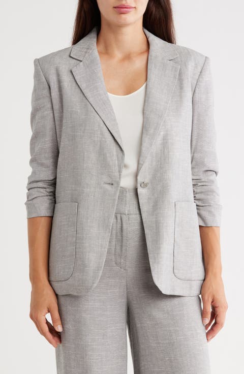 Poydgbvr Blazers For Women,Stretch 3/4 Gathered Sleeve Open Blazer Jacket Classic Draped Open Front Lightweight Blazer Tops At Women’s Clothing
