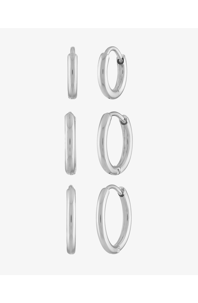 BEN ONI Set of 3 Huggie Hoops, Main, color, Silver