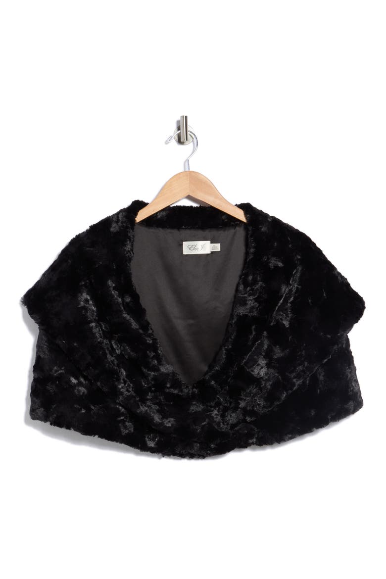 Shawl Collar Faux Fur Capelet, Alternate, color, BLACK